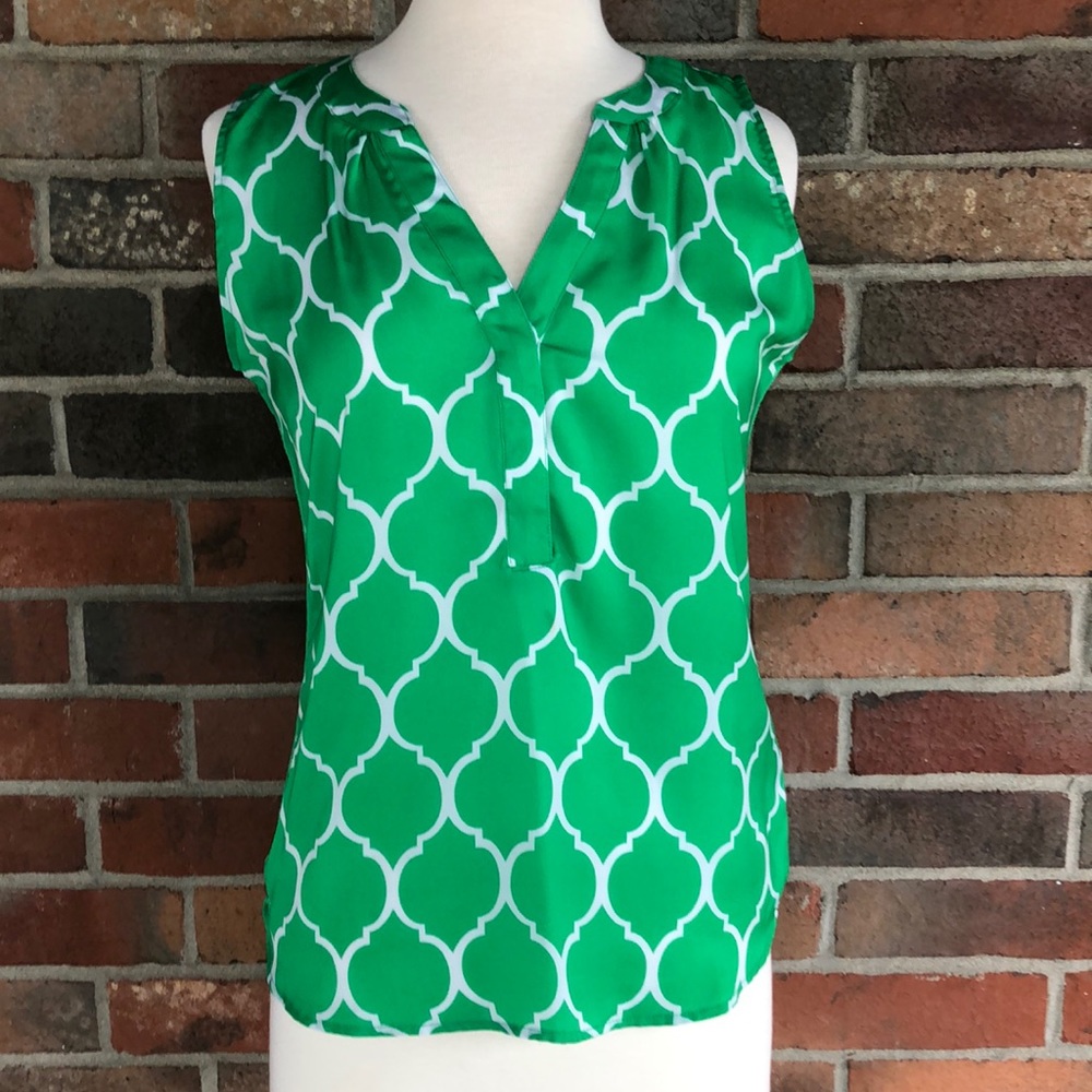 Green print tank top blouse